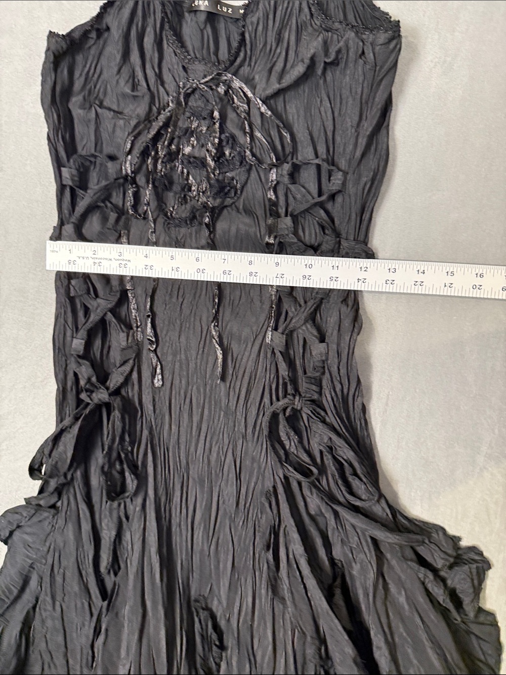 Luna Luz Black Crinkle Spaghetti-Strap Midi Dress, goth inspired! - Picture 6 of 9